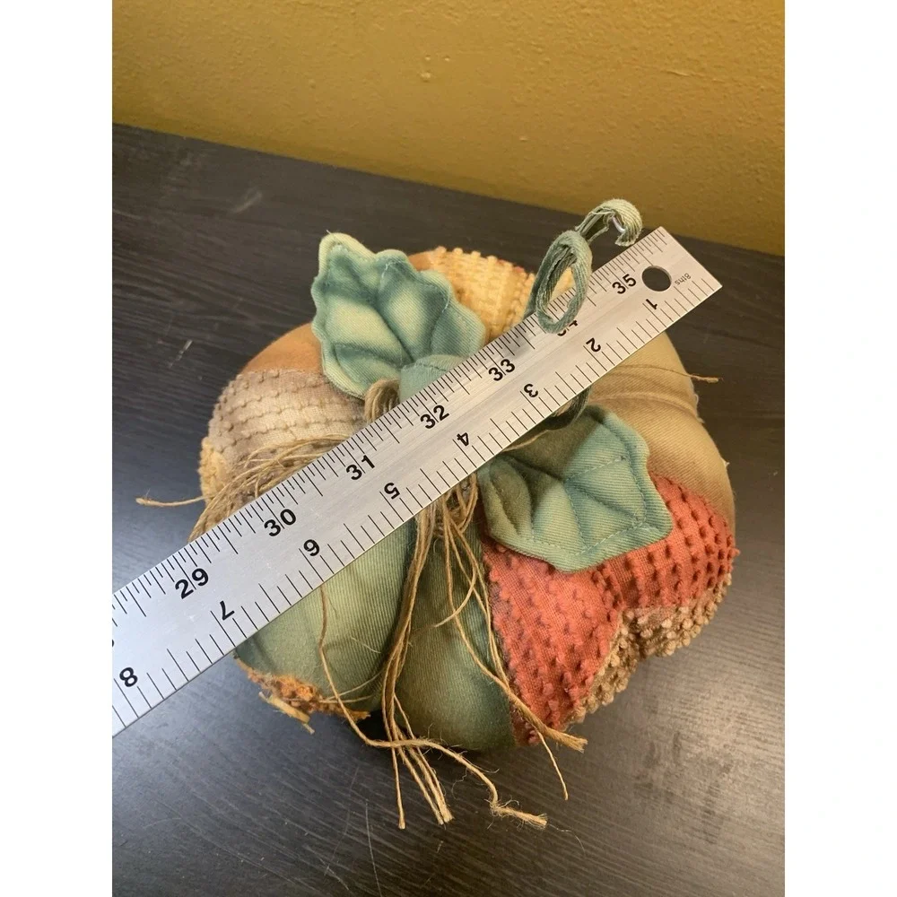 Rustic Patchwork Fabric Pumpkin Fall Decor Chenille Buttons Farmhouse 7 Inch